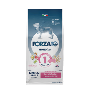 Forza10 Medium Diet with Pork & Potato - sausā barība suņiem 12kg Cena norādīta par 1 gb. un ir spēkā pasūtot 2 gb.